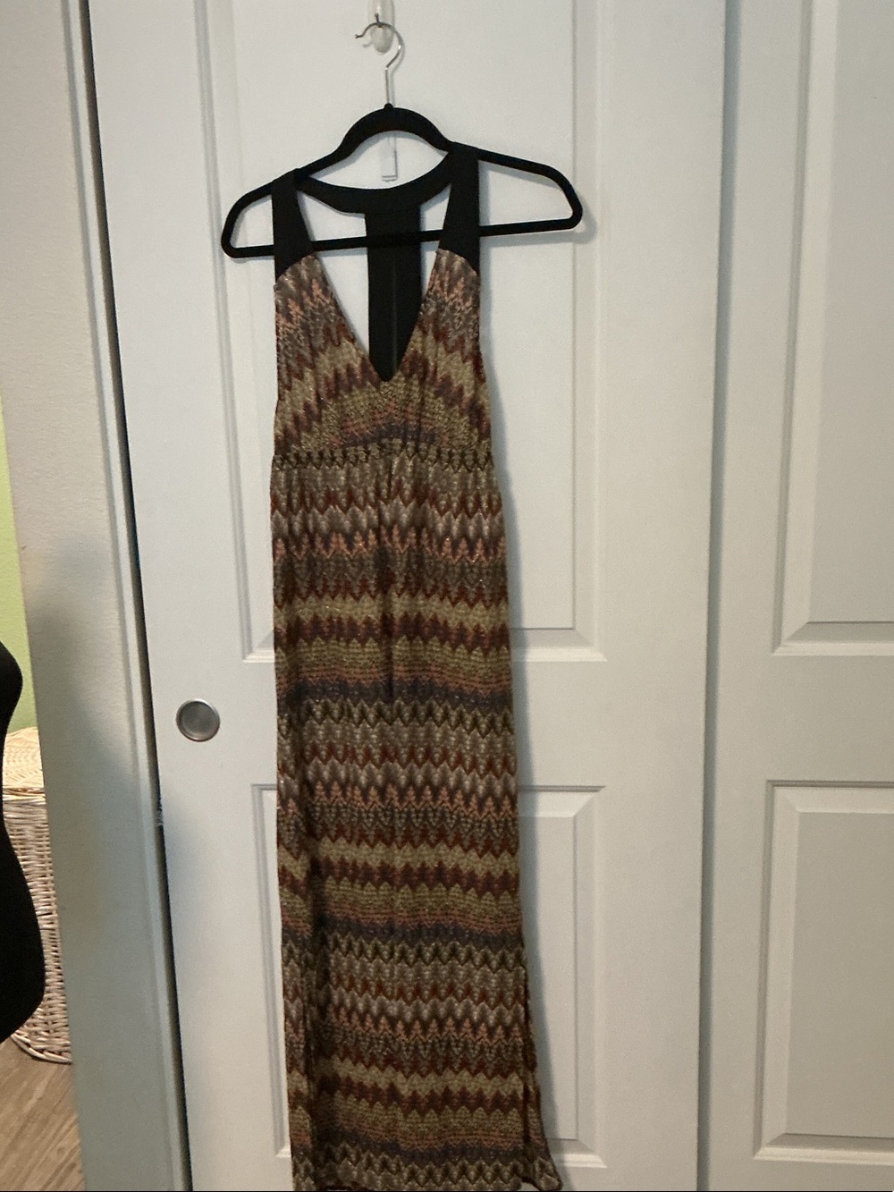 Earth-Tone Zigzag Halter Maxi Dress M NWT